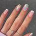 Diduikalor 24PCS Nude Short Press On Nails Square Glue On Nails White Border Colorful Flowers False Nails Full Cover Fake Nails Artificial Acrylic Glue On Nails French Tip Stick On Nails For Women CH-JZJ-JP1805