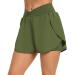 Quccefods Womens Cross Waist Workout Shorts with Pocket Quick-Dry Athletic Running Shorts Elastic High Waisted Shorts Army Green Large