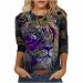 YRAETENM 3/4 Sleeve Shirts Women's Spring Colorful Lion Print Tops Tie Dye Loose Fit Tees Casual Round Neck T-Shirts Large 01 Purple