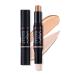 Double-headed contouring stick, highlight, contour stick, concealer contour pen, highlighter stick, double-headed makeup concealer contouring cream set facial contouring pen stick Light coffee color + pearl white