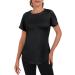 Jlowesun Women's Sportshirt - Lightweight Breathable Short Sleeve Top with Mesh Back for Fitness Running & Yoga - Stylish Black Round Neck - Buy Online on GoSupps.com