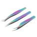 Nail Art Tweezers False Eyelashes Tweezers 3 Pieces Curved and Pointed Straight Half-Curved Makeup Tweezers Rainbow Stainless Steel Precision Jewelry-Making T