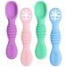 Vicloon Baby Fork and Spoon 4Pcs Silicone Baby Weaning Spoon Set Self Feeding Utensil Easy Grip Soft Baby Spoon Toddler Cutlery Kit for Infant Toddler Children First Led Training Weaning Blue/Pink/Purple/Green