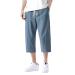 Business pants men men light loose 3/4 shorts cord strain elastic waist wide leg casual beach yoga pants long pants linen pants men white long linen pants men long summer pants a1-marine xxl