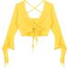 YiZYiF Women's Yellow Ballroom Dance Top with Tulle Flared Sleeves - Lace-Up Belly Latin Practice Costume - Buy Online on GoSupps.com