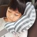 Qchomee Kids Car Travel Pillow Car Seat Belt Cushion Head Neck Support Pillow Safety Strap Covers Children Headrest for Car Travelling Sleeping Pillow (Grey Stripes)