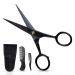 ONTAKI 5" Professional German Beard & Mustache Scissors With 2 Comb & Carrying Pouch Hand Forged With Bevel Edge For Precision - Perfect Mens Facial Hair Grooming Kit All Body or Facial Hair (Black)