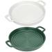 BiteKing Ceramic Cat Bowl, Whisker Fatigue Relief Cat Food Dish, Shallow Wide Pet Feeding Plate for Cat, Kitten and Kitty, Short Legged Munchkin Cat 2 Pack - Dark Green & White
