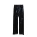 Soluo Women Comfor PU Straight Leg Pants High Waisted Elastic Faux Leather Wide Leg Pants Casual Streetwear Trousers Black X-Small