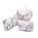 3 Pack Marble Makeup Bag Travel Toiletry Bag Portable Cosmetic Pouch Organizer with Small Brush Holders Gold Zipper Waterproof Storage Case for Women and Girls,White