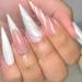Long pointed tip French Tip Press on Nails with Nail Tips Pink and White striped Fake Nails press on nails Acrylic False Nails Cute Artificial Nails