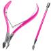 Cuticle Trimmer with Cuticle Pusher Professional Stainless Steel Cuticle Cutter Sharp Blades Double Spring Cuticle Nippers for Nail Care Pedicure Manicure Nail Tools for Home Spa (Pink)