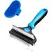 CGBE Dog Grooming Brush, Double-Sided Undercoat Rake for Dogs & Cats - Shedding Comb and Dematting Tool for Grooming Large-Blue