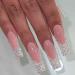 Foccna Square Press on Nails Long French Pink Fake Nails Acrylic Black False Nails Crystal Artificial Nails for Women and Girls 24pcs (Nails 3)