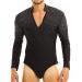 ACSUSS Men's Sequins V Neck Dance Shirts Unitard Ballroom Modern Latin Long Sleeve Dancewear 2# Black Medium