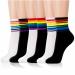 Akamas 6 couple women colored striped rainbow pattern socks white black lgbtq proud sports socks cotton socks funny crew socks casual socks ankle socks