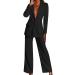 Women's Casual Solid Long Sleeve Suits Button Coat High Waist Long Pant Two Piece Set Fall Fashion Women Black XX-Large