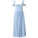 Elegant Sky Blue Ball Dress for Women | Sleeveless V-Neck Evening & Cocktail Dress | A-Line Swing Maxi Dress with Slit | Perfect for Parties & Special Occasions - Buy Online on GoSupps.com