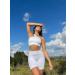 OQQ Women's Medium Support Ribbed Tank Top Set - 3 Piece Seamless Sports Bra & Crop Tops in White - Size Medium - Buy Online on GoSupps.com