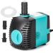 Aquarium pump (6W 600L/h) pond pump water pump small fountain pump with 2 nozzles (8.5mm 13mm) and 1.5m water pipes (id: 8mm) for pond well aquarium garden