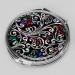 Mother of Pearl Art Deco Black Round Double Compact Handbag Purse Makeup Cosmetic Pocket Hand Mirror with Arabesque Design