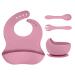 Vicloon Silicone Baby Feeding Set 4 Pcs Baby Weaning Set Suction Plate Bowl Bib Spoon and Fork BPA Free Silicone Feeding Set Toddlers and Kids Bowl Set Gift for Kids (Pink) Sucker Bowl - Pink