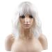 BERON 14 Inches White Wig Short Curly Wig Women Girl's Synthetic Wig White Wig with Bangs Wig Cap Included