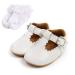 Baby Anti-Slip First Walking Shoes Baby Boys Girls Princess Soft Sole Toddler Shoes Sneakers Infant PU Leather Prewalkers for 0-18 Months with Sock 0-6 Months Narrow White