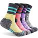FEIDEER Women's Hiking Walking Socks, 4-Pack Outdoor Recreation Socks Wicking Cushion Crew Socks Dark Gray/Purple/Light Red/Light Yellow Medium