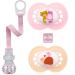 MAM "Skin Soft" silicone pacifier // 6-16 mo. Girl // set of 2 // incl. sterilization transport box & NIP pacifier strap