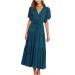 asntrgd Womens 2023 Summer Dress Short Sleeve Wrap V Neck Ruffle Casual Beach Sundress Floral Bohemian Maxi Sexy Cute Dresses Green X-Large