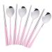 Chopsticks Spoon Set Red Stainless Steel Chopsticks Spoons 4 Sets Sushi Chopstick Soup Spoon Dinner Tableware Fork and Spoon HUAN TAI (Color : Pink)