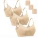 Dreamburn Maternity Nursing Bra Wireless Seamless Comfortable Breastfeeding Bras 4 Rows Adjust Hook with Removable Spill Prevention Pads Add Extenders M 3*beige Style1