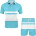 BEUU Men's Summer Casual Sports Set | Short Sleeve Polo Shirt & Shorts | Sky Blue XL - Buy Online on GoSupps.com