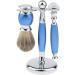 Luxury Blue Shaving Set - Safety Razor Brush & Alloy Stand | Premium Grooming for Men - Buy Online on GoSupps.com