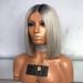 Short Lace Front Dark Grey Bob Wig - Human Hair Straight Bob Medium Cap Bleached - Buy Online on GoSupps.com