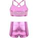 JanJean Kids Girls 2 Piece Ballet Active Outfit | Shiny Tank Top & Booty Shorts Set | Gymnastics Leotard for Dance Workout | Pink, Size 8-10 - Buy Online on GoSupps.com