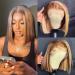 Blonde Highlight Bob Wigs Lace Front Wigs Human Hair Ombre Brown Honey Blonde Straight Hair 150% Density Highlighted Bob Wig 13x4x1 T Part Pre Plucked 12 Inch Short Colored Human Hair Wigs For Black Women With Baby Hair ...