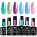 Gel Nail Polish-Gel Nail Polish Kit,UV Soak-off Nail Gel Home DIY Manicure,6Pcs/Set Summer Series Mint-Green Light-Purple Baby-Blue Light-Pink,Gel Nail Kit for Starter 6 green colors