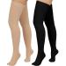 2 Pairs Compression Stockings for Women & Men 20-30mmHg Thigh High Compression Socks Closed Toe Medical Compression Socks with Silicone Dot Band-Best Support for Nursing Sports Varicose Veins Closed Toe--black and Beige Large