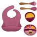 Baby Weaning Set 5pcs Toddler Feeding Set Adjustable Bib with Large Crumb Pouch Suction Bowl Spoon and Fork Baby Feeding Sets Easy Wipe Clean Cutlery Set BPA Free for Babies and Toddler Pink