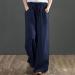 Gufesf Women's Casual Cotton Linen Palazzo Pants - Dark Blue X-Large - Buy Online on GoSupps.com