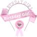 Princess Birthday Girl Decorations Set - Crown, Sash, Badge, Headband & Ribbon in Pink - Buy Online on GoSupps.com