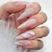 Runrayay Marble Nude Long Fake Nails Tips Beautiful Coffin Press on Nails Pink Ballerina False Nails for Women and Girls 24 pieces