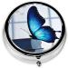 Blue Butterfly Mini Round Pill Box | 3 Compartment Travel Organizer | Portable Medicine Case for Home & Office - Buy Online on GoSupps.com