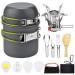 OUOYYO 13PCS Camping Cookware Mess Kit Backpacking Hiking Gear with Camping Stove, Compact Light Camping Accessories Cookware Set - Easy Clean Durable Camping Cookware Set with Stove Pan Pot Bowl Camping Cookware 13 kits