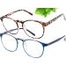 FEIYOLD Blue Light Blocking Glasses Women/Men,Retro Round Anti Eyestrain Computer Gaming Glasses(2Pack) Leopard+blue