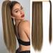 Hair part ponytail clip in extension brown blonde long smooth hair extension artificial hair natural ponytail braid magic paste wrap around ponytail hairpiece 071h 60cm/24 -inch brown with blonde