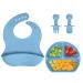 Vicloon Silicone Baby Feeding Set 4 Pcs Baby Weaning Set Baby Suction Plate Bib Spoon and Fork Divided Plate BPA Free Silicone Feeding Set Toddlers and Kids Plate Set Gift for Kids (Blue) Divided Plate - Blue