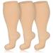 3 Pairs Plus Size Compression Socks for Women & Men 20-30 mmHg Wide Calf Extra Large Knee High Flight Socks Compression Stockings for Circulation Support 3XL 3PCS-Nude